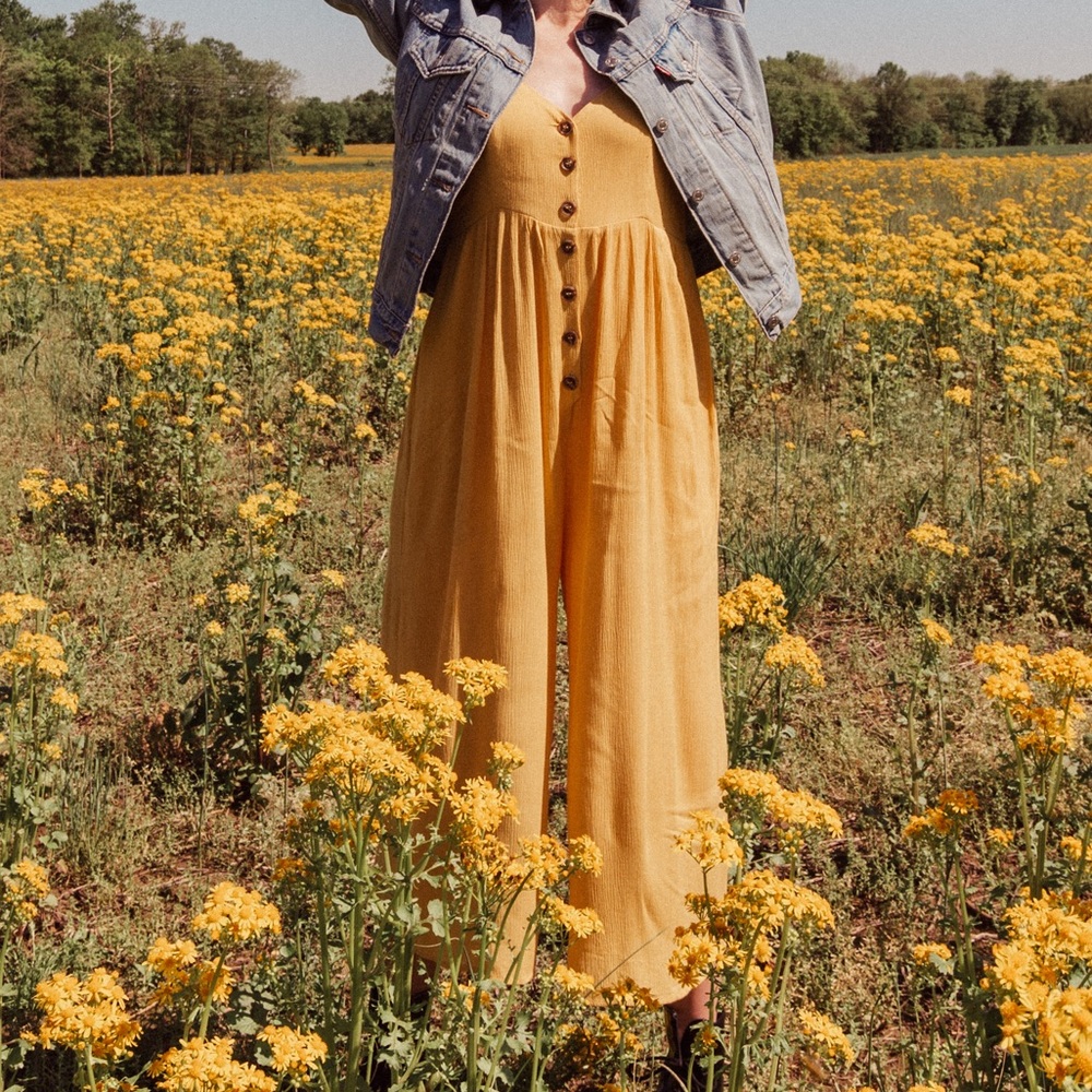 yellow jumpsuit - mustard seed